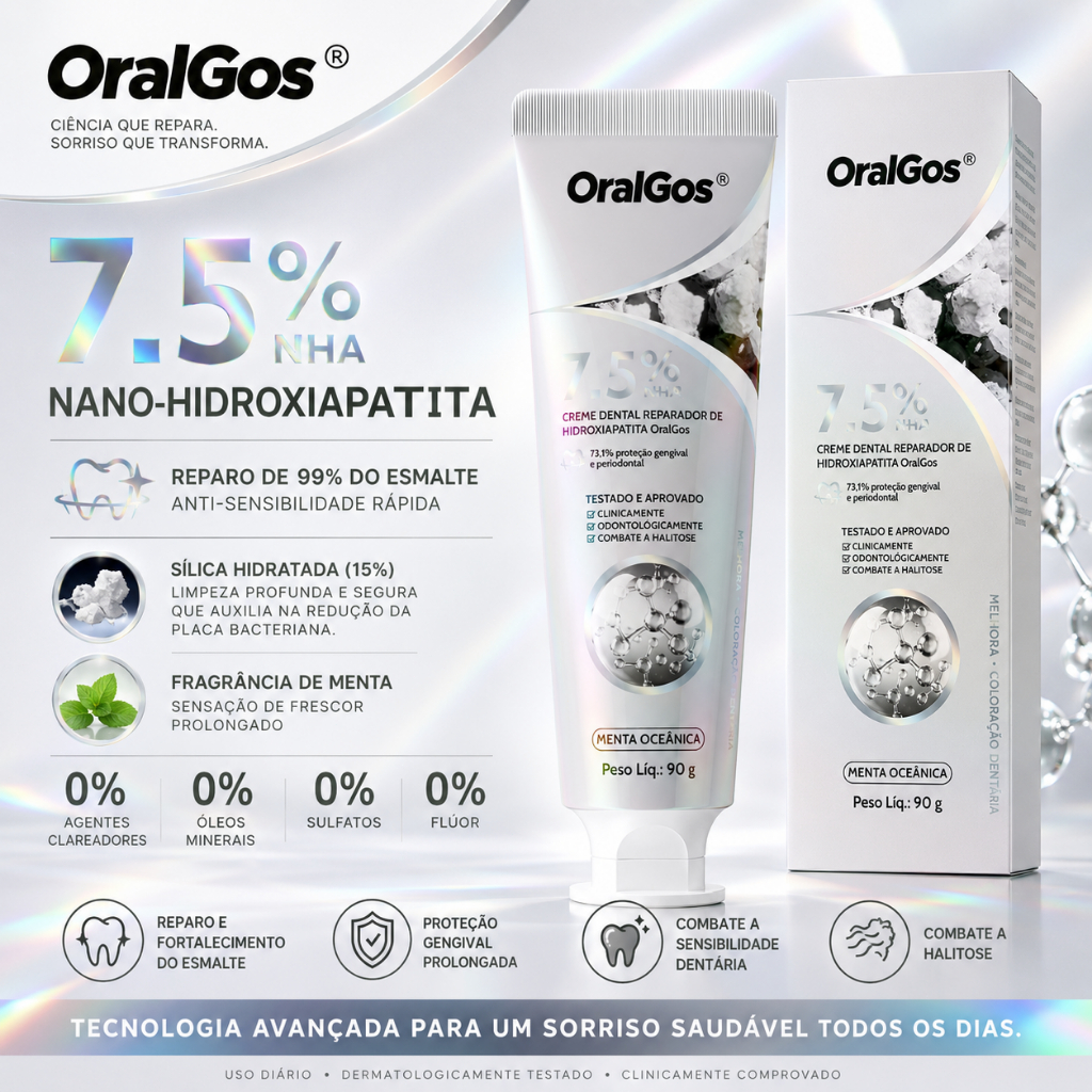 OralGos® Creme Dental Reparador de Esmalte com Hidroxiapatita - Menta Oceânica - 90g