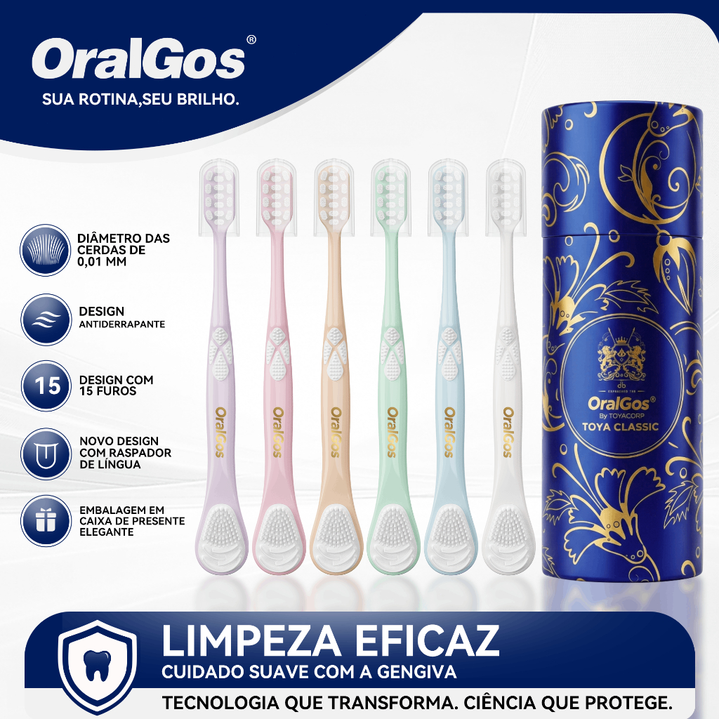 OralGos Escova de Dentes com Cerdas Ultrafinas,Limpa Língua, Limpeza Completa,6 Cores
