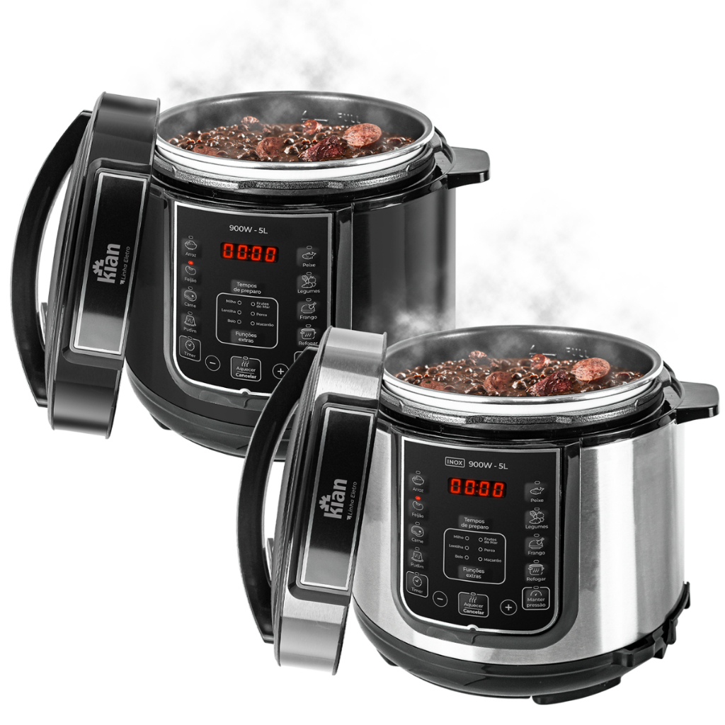 Panela de Pressão Elétrica Digital 6 Litros Preta ou Inox - Kian