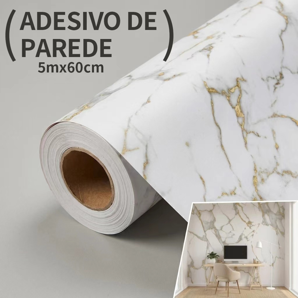 Papel de Parede 5 Metros x 45cm Mármore Dourado Exclusivo Lavável Quarto, Sala e Cozinha.