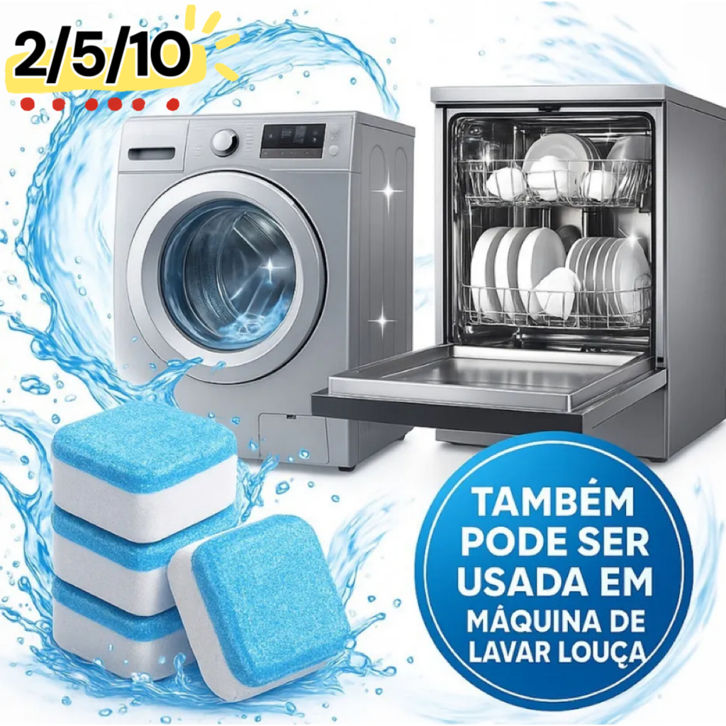 Pastilhas para Limpeza de Máquinas de Lavar Roupas Efervescentes Multifuncional