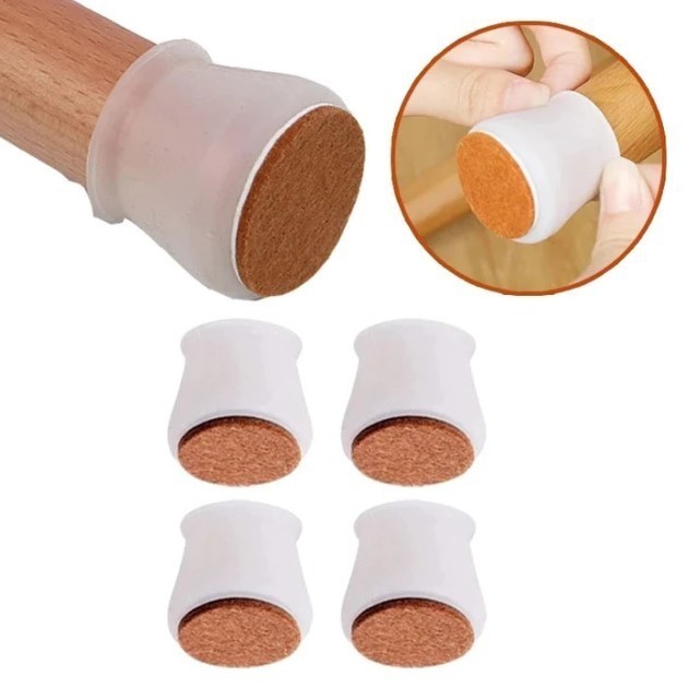 Protetor de Silicone para Pés de Cadeira e Mesa Pés Pezinho Redondo Com Feltro Desliza Fácil