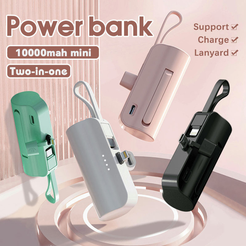 Recarga Rápida Sem Fio: Mini Power Bank 10000mAh 2em1 com Entradas iPhone e USB-C