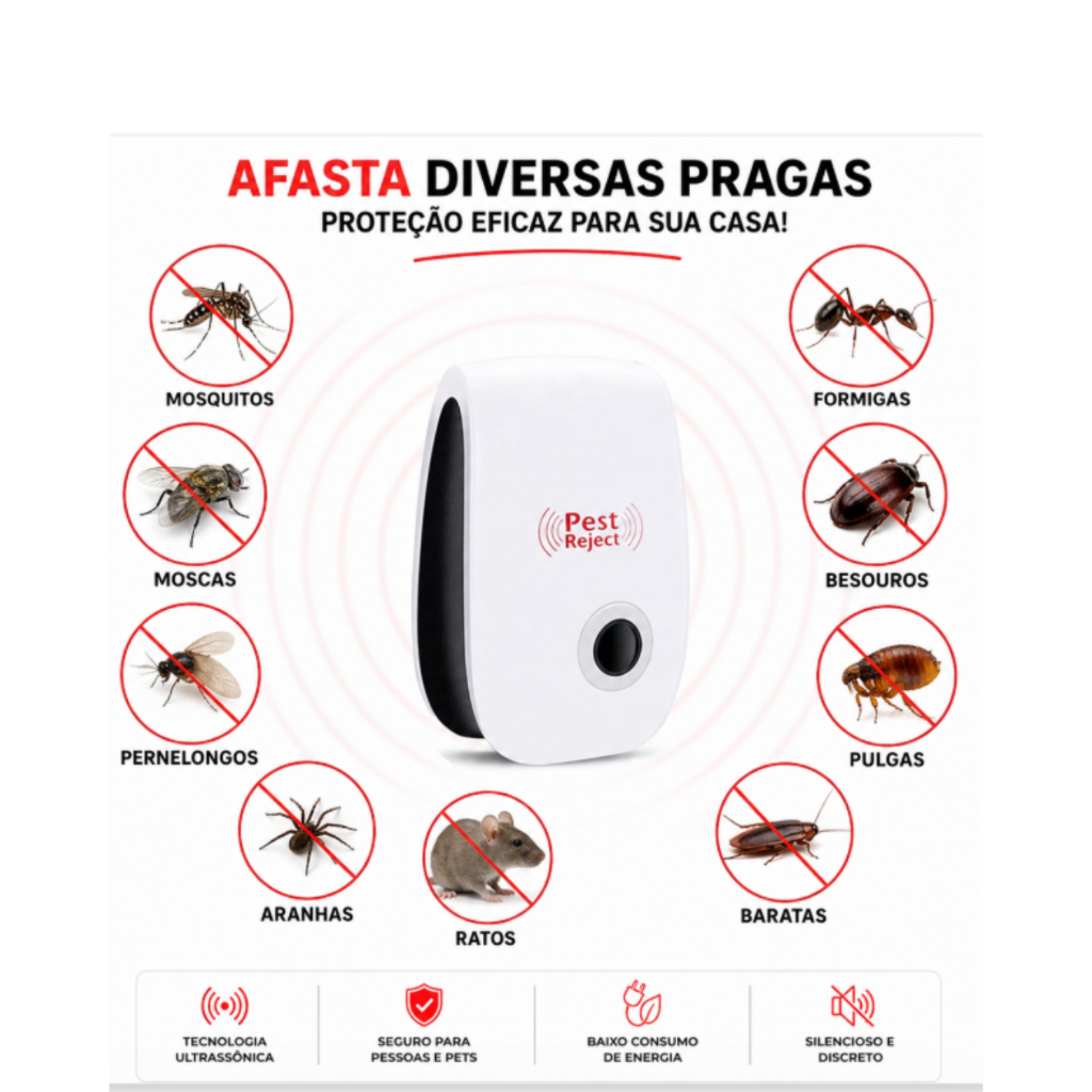 Repelente Eletrônico Ultrassônico Espanta Insetos mosquitos e Ratos  para controle de pragas e exterminação de roedores.