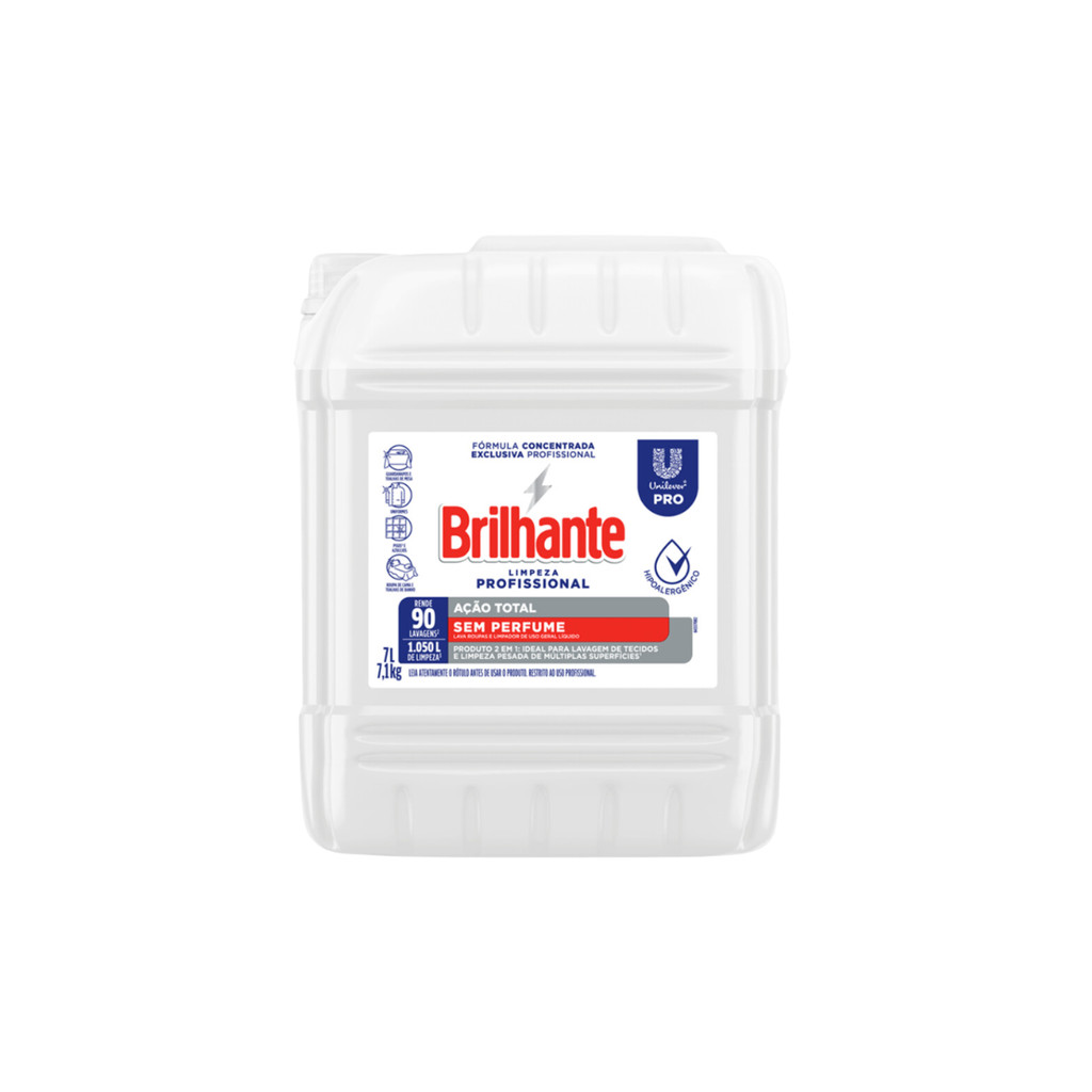 Sabão Líquido Ação Total Sem Perfume 7L Brilhante