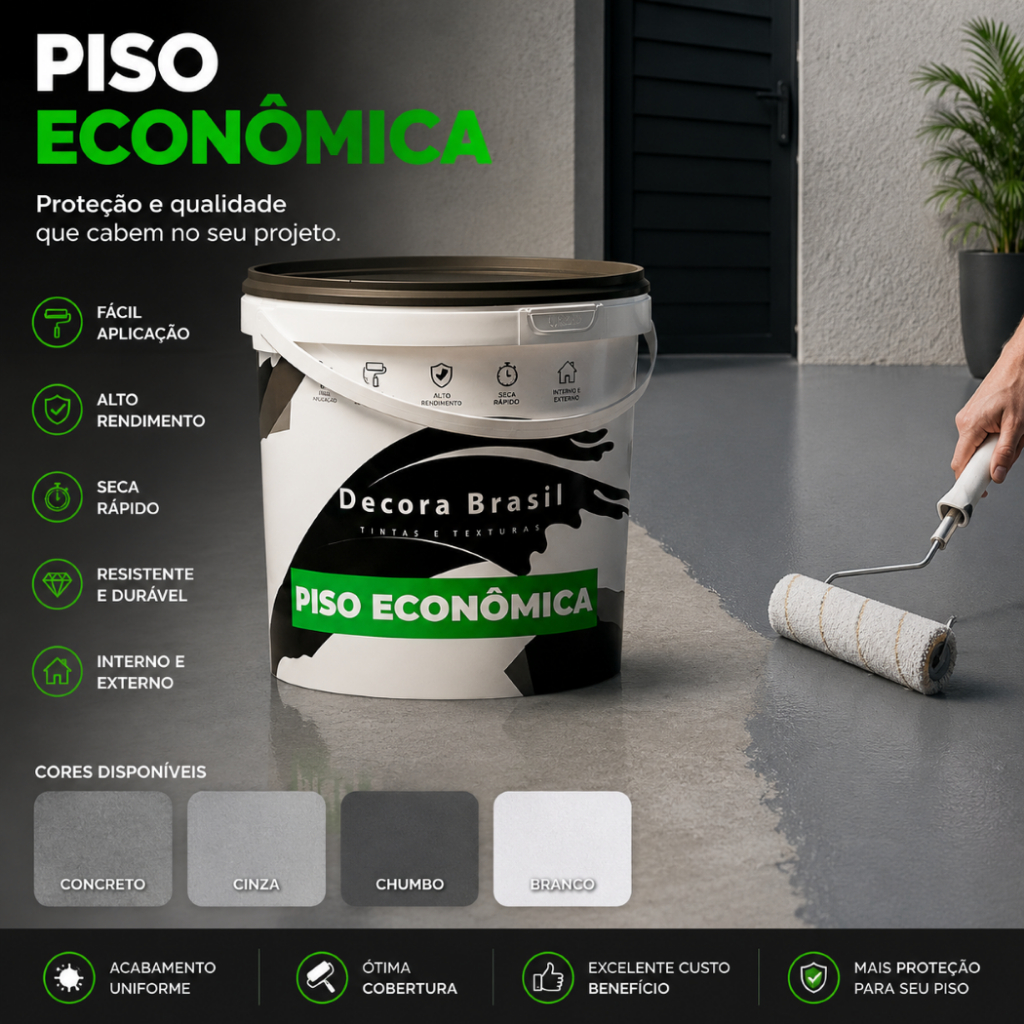 Tinta para Piso Econômica Base d'água Externa Interna Decora Brasil Concreto Chão Rendimento