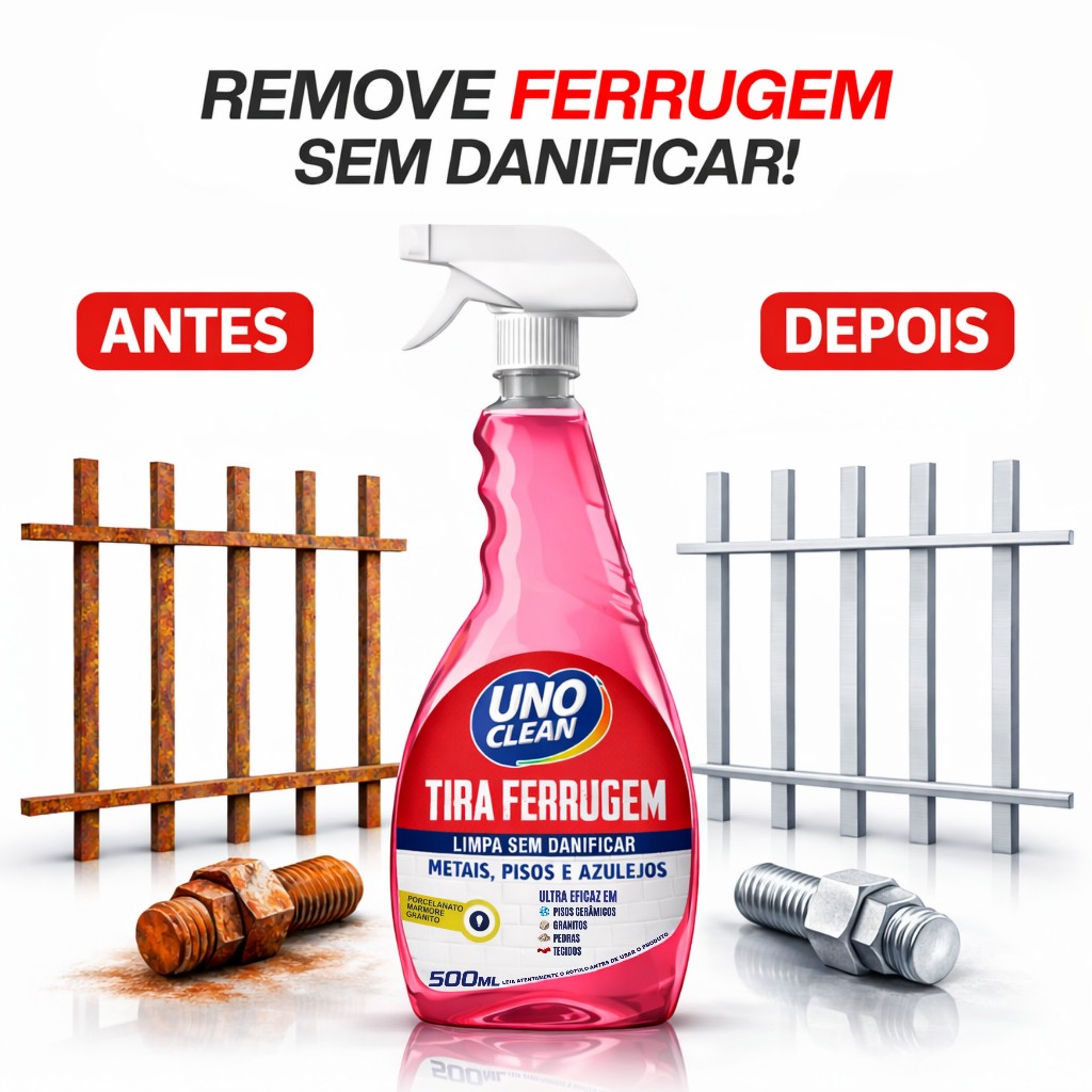 Tira Ferrugem Uno Clean 500ml: Remova Oxidação Ferrugem Metais Pisos Azulejos Sem Danificar