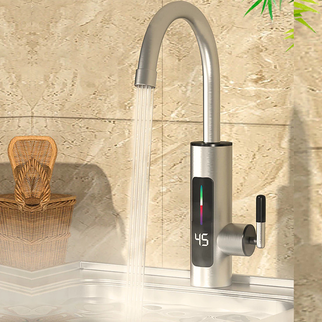 Torneira Elétrica Gourmet para Cozinha Banheiro Com Visor de Temperatura Regulagem Giratória 360 ° Aço Inoxidável Inox