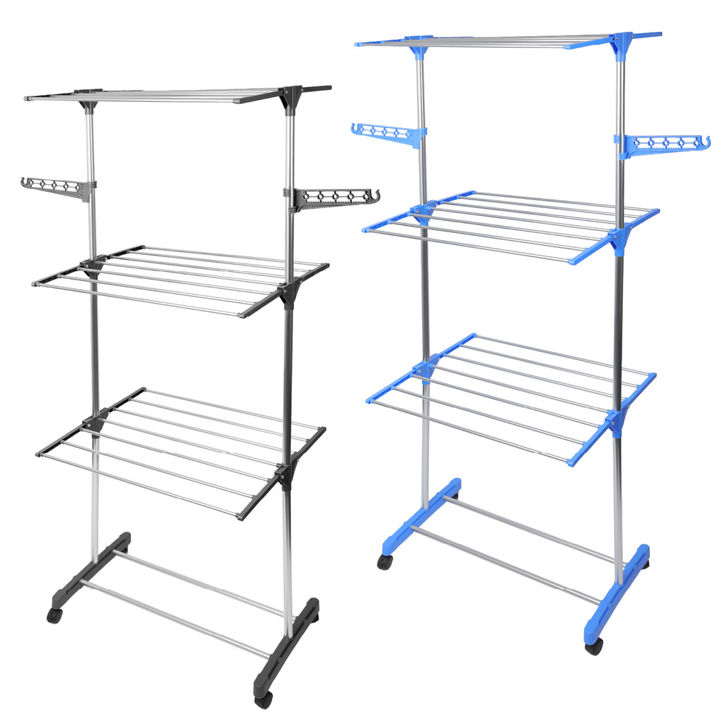 Varal De Roupa Aço Inox Dobrável Vertical Azul, Preto